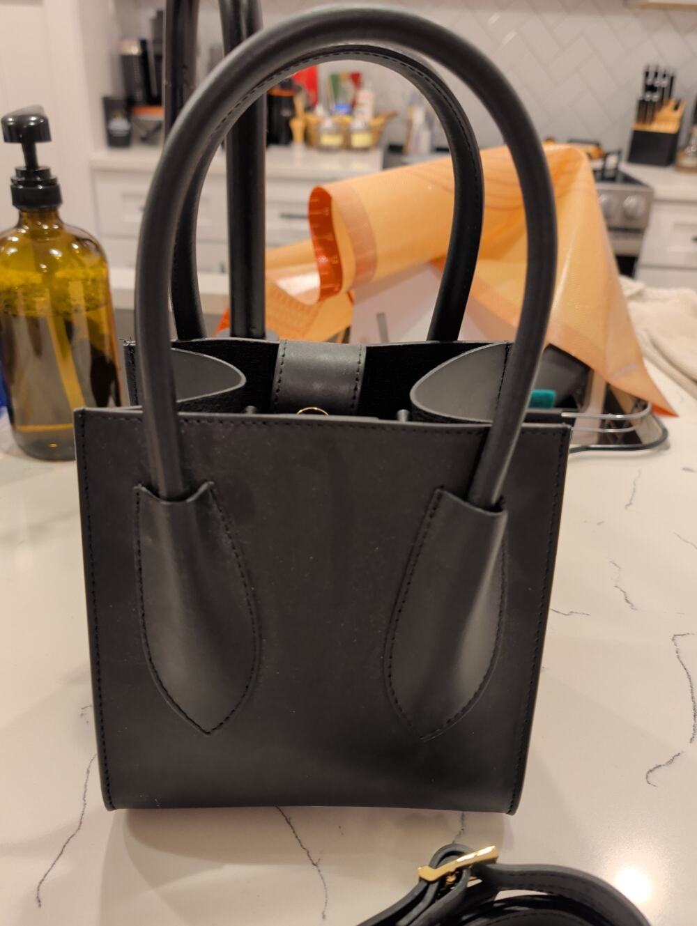 Italian Leather Mini Tote Bag Crossbody Black Handbag Made in Italy Unbranded...